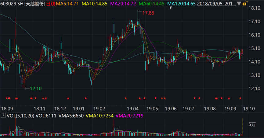 天鹅股份过去一年来的股价表现 