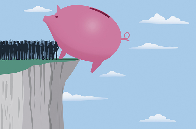 crowd-of-people-standing-next-to-huge-piggy-bank-balanced-on-edge-of-cliff-707437813-59a33ed622fa3a0010617f8f