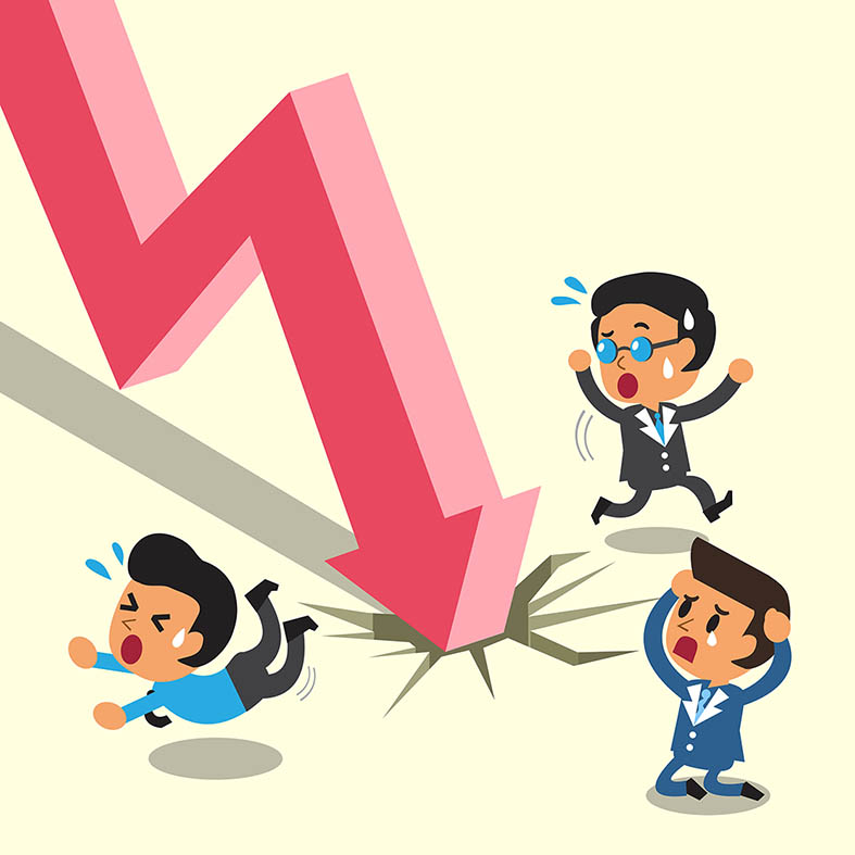 cartoon-business-people-escape-from-stock-market-arrow